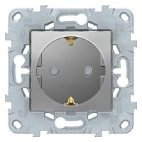 NU503730 Розетка Schneider Electric UNICA NEW, скрытый монтаж, с заземлением, со шторками, алюминий, NU503730