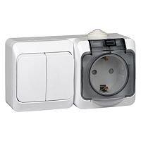 BPA16-242B Блок розетка + выключатель Systeme Electric ЭТЮД, открытый монтаж, белый, BPA16-242B