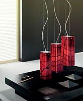 L106223AB Geisha, подвесной светильник, цвет арматуры - матовый никель, цвет стекла - красный, 1x150w E27