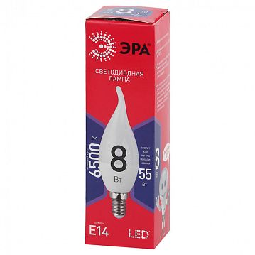 Б0045345 Лампочка светодиодная ЭРА RED LINE LED BXS-8W-865-E14 R E14 / Е14 8Вт свеча на ветру холодный дневной свет  - фотография 2