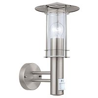 30185 Уличный светильник настенный LISIO с датч. движения, 1х60W(E27), H360, нерж. сталь/стекло
