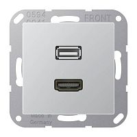 MAA1163AL Розетка HDMI+USB Jung А-СЕРИЯ, скрытый монтаж, алюминий, MAA1163AL
