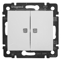 774428 Выключатель 2-клавишный Legrand VALENA CLASSIC с подсветкой, скрытый монтаж, белый, 774428