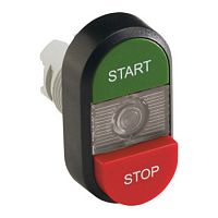 1SFA611144R1108 Кнопка двойная MPD15-11С (зеленая/красная-выступающая) прозрачна я линза с текстом (START/STOP)