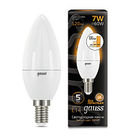 103101107-S Лампа Gauss Свеча 7W 520lm 3000К E14 шаг. диммирование LED 1/10/100
