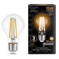 102902115 Лампа Gauss Filament А60 15W 1400lm 2700К Е27 LED 1/10/40