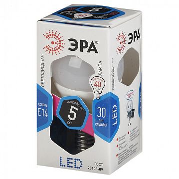 Б0028487 Лампочка светодиодная ЭРА STD LED P45-5W-840-E14 E14 / Е14 5Вт шар нейтральный белый свет  - фотография 2