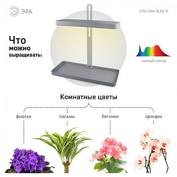 Б0039035 Настольный светильник для растений ЭРА FITO-20W-QLED-G полного спектра 20 Вт серый  - фотография 5