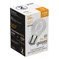 1055215 Лампа Gauss Basic Filament Шар 4,5W 380lm 2700К Е27 milky LED 1/10/50