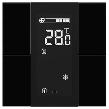 ITR340-3431 Выключатель / комнатный контроллер с ЖК-дисплеем iSwitch+ 4-кнопочный, встроенные датчики температуры, влажности, освещенности, качества воздуха, LED индикация, 2 унив. входа, с BCU, материал плексигласс, цвет черный  - фотография 2