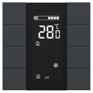 ITR340-3804 Выключатель / комнатный контроллер с ЖК-дисплеем iSwitch+ 8-кнопочный, встроенные датчики температуры, влажности, освещенности, качества воздуха, LED индикация, 2 унив. входа, с BCU, материал пластик, цвет антрацит (серый) матовый  - фотография 2