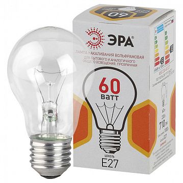 Б0039122 Лампочка ЭРА A50 60Вт Е27 / E27 230В груша прозрачная цветная упаковка  - фотография 3