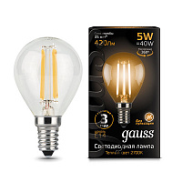 105801105 Лампа Gauss Filament Шар 5W 420lm 2700К Е14 LED 1/10/50
