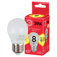 Б0053028 Лампочка светодиодная ЭРА RED LINE LED P45-8W-827-E27 R Е27 / E27 8 Вт шар теплый белый свет