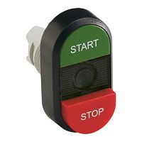 1SFA611144R1106 Кнопка двойная MPD15-11B (зеленая/красная-выступающая) непрозрач ная черная линза с текстом (START/STOP)