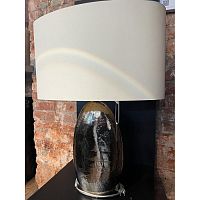 0000374-606 Настольная лампа, белый абажур, декор – платиновый фарфор, 1x40w E27, 0000374-606