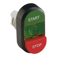 1SFA611144R1102 Кнопка двойная MPD15-11G (зеленая/красная-выступающая) зеленая л инза с текстом (START/STOP)