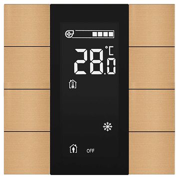 ITR340-3814 Выключатель / комнатный контроллер с ЖК-дисплеем iSwitch+ 8-кнопочный, встроенные датчики температуры, влажности, освещенности, качества воздуха, LED индикация, 2 унив. входа, с BCU, материал Алюминий из розового золота Матовый