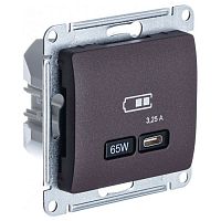 GSL000827 Розетка USB type C Systeme Electric GLOSSA, скрытый монтаж, шоколад, GSL000827