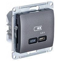 GSL001327 Розетка USB type C Systeme Electric GLOSSA, скрытый монтаж, графит, GSL001327