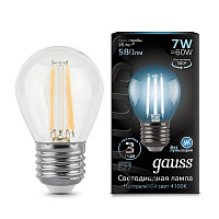 105802207 Лампа Gauss Filament Шар 7W 580lm 4100К Е27 LED 1/10/50