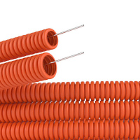 Труба ПНД гибкая гофр. д.16мм, лёгкая с протяжкой, 100м, цвет оранжевый (упак. 100м)