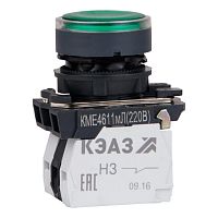 248250 Кнопка КМЕ4611мЛ-220В-зеленый-1но+1нз-цилиндр-индикатор-IP65-КЭАЗ