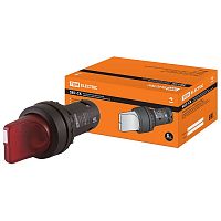 SQ0746-0067 Переключатель на 3 положения с фиксацией SB7-CK3465-220V короткая ручка(LED) d22мм 1з+1р красный TDM