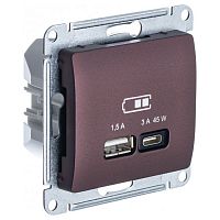 GSL001129 Розетка USB+USB type C Systeme Electric GLOSSA, скрытый монтаж, баклажановый, GSL001129