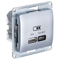 GSL000329 Розетка USB+USB type C Systeme Electric GLOSSA, скрытый монтаж, алюминий, GSL000329